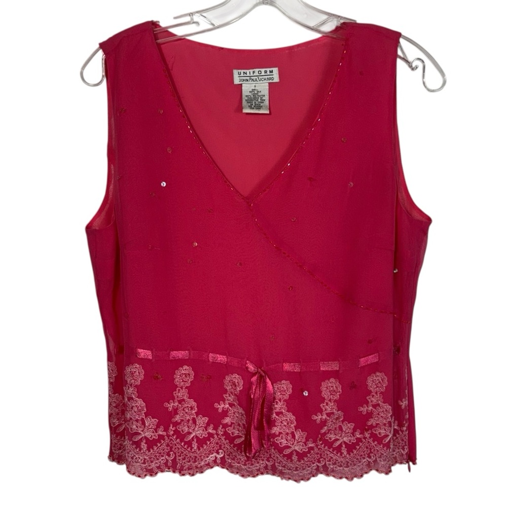 Vintage Y2K 100% Silk Beaded Bow Detail Babydoll Tank Top Small S Coquette Lace